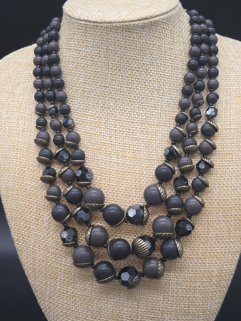 Premier Designs Multi-Strand Brown and Black Beaded Statement Necklace